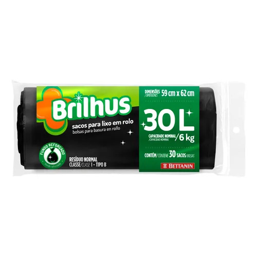 SACO LIXO BRILHUS 30L PRETO